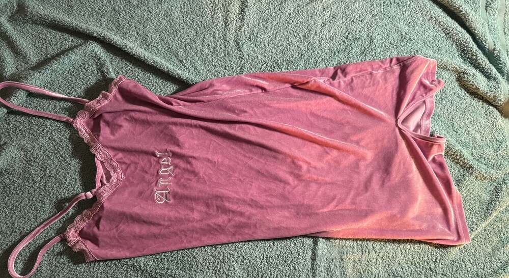Pink Velvet Lace Trim Slip Dress